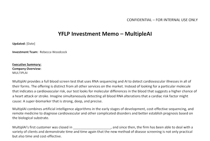 design and write investor offering memorandum and pitch deck